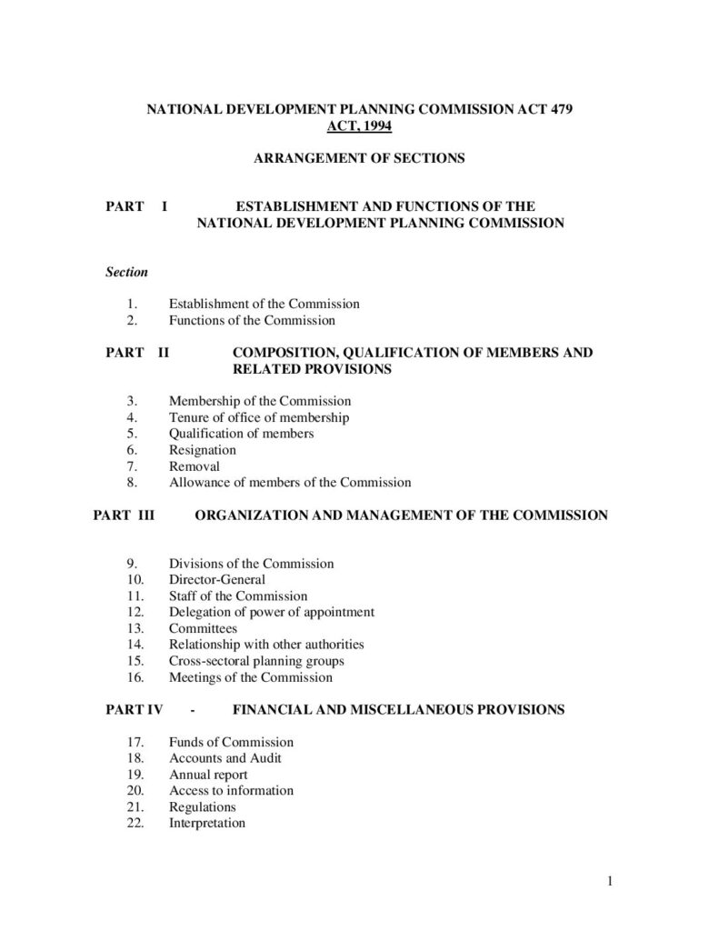 thumbnail of National Development Planning Commission Act 479 Act 1994