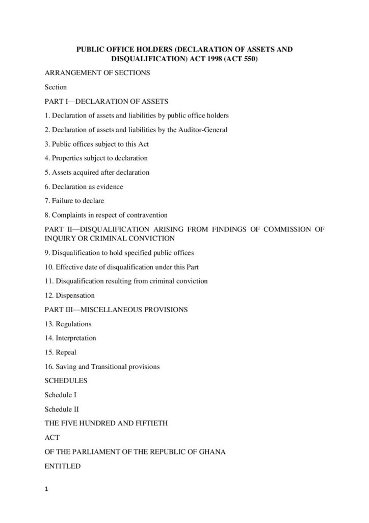 thumbnail of Public Office Holders (Declaration of Assets and Disqualification) Act 1998 (Act 550)